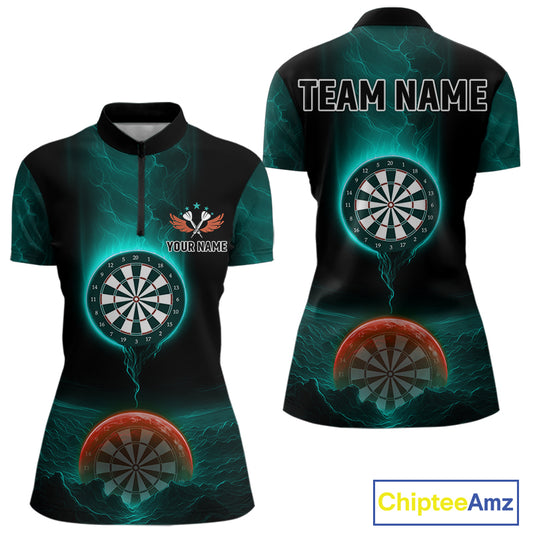 Thunder Dartboards Women's Darts Shirt - Custom Name & Team | Opt2 - Turquoise Orange NYN0632