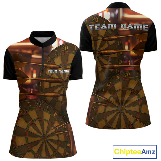 Gold Dartboard & Dart Arrows Pattern, Darts Team Shirt For Women - Customizable Name NYN0387