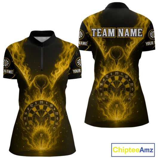Custom Yellow Flames Eagle Dartboard Dart Shirt For Women, Outfits Darts Team Jersey NYN1084