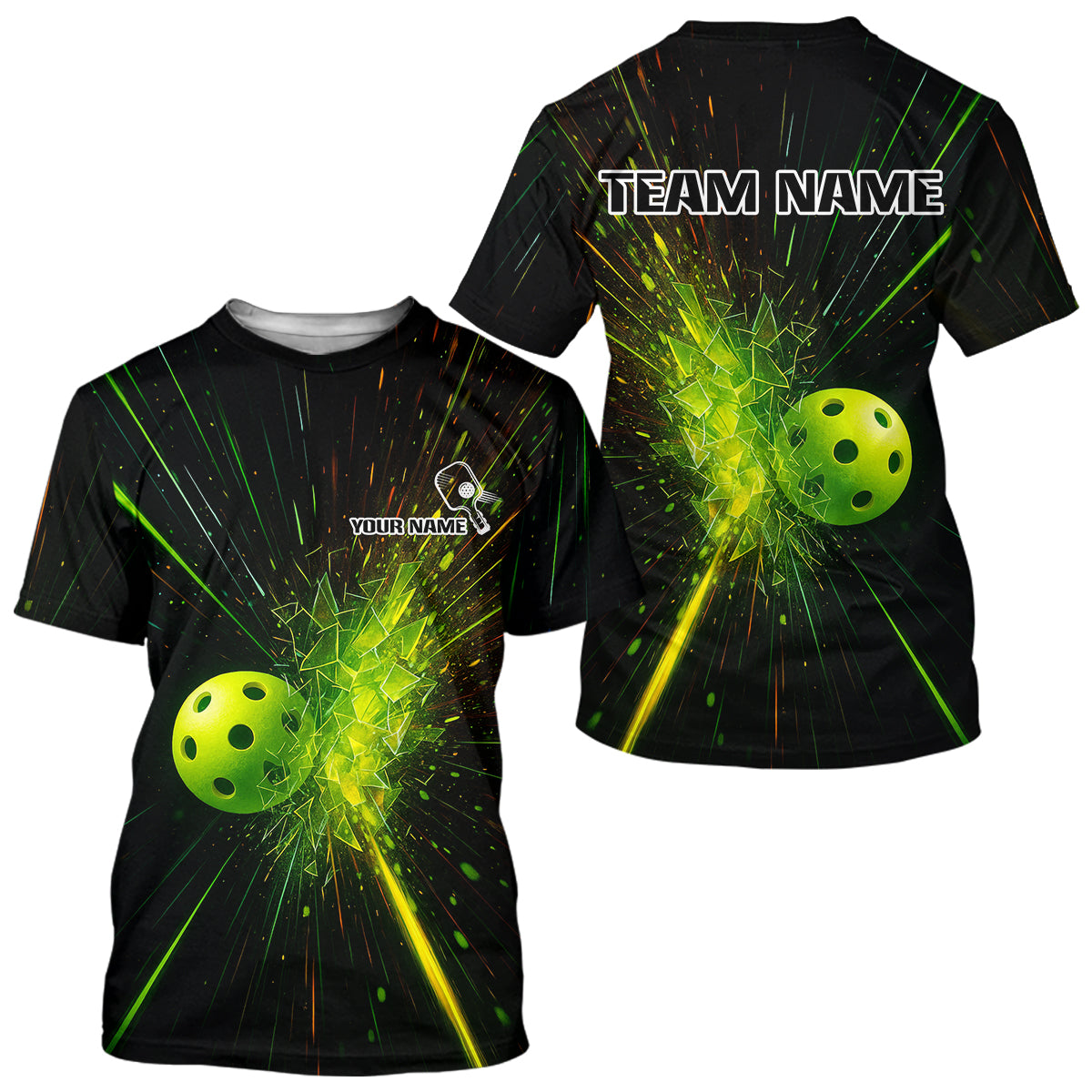Custom Men Pickleball T-Shirt Personalized Breaking Glass With Green Pickleball Lovers NYN1171
