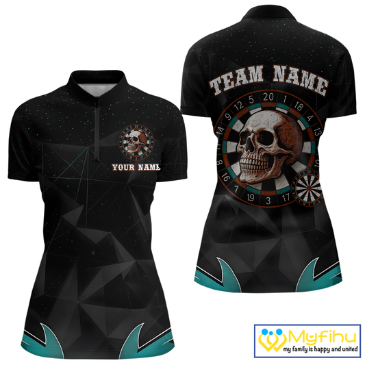 Turquoise Galaxy & Colorful Dartboard Women's Darts Shirt - Custom Name For Players NYN0474
