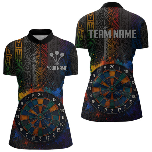 Custom Women's Darts Shirt With Splashed Art Dartboard And Multi Color Pattern NYN0292
