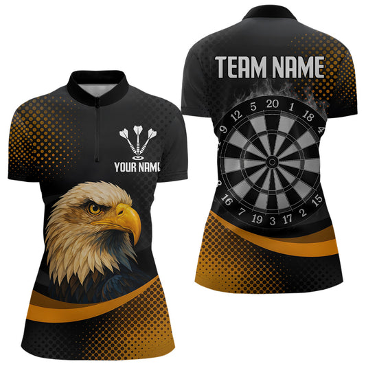 Custom Women’s Darts Shirt, Pearl Eagle With Yellow Halftone And Smoky Dartboard NYN0302