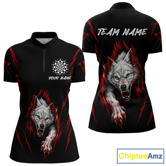 Custom Women's Dart Team Shirt - Pearl Wolf Clawing - Personalized Team Name & Player NYN0335