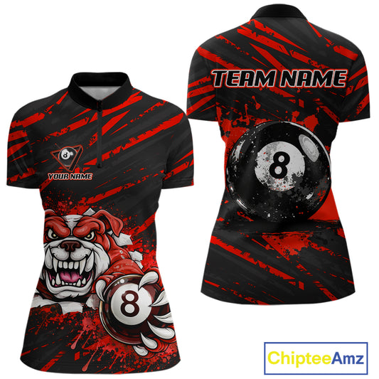 Red Splatter Ball 8 Billiard Jerseys For Women Custom Funny Bulldog Billiard Team Jersey NYN2828