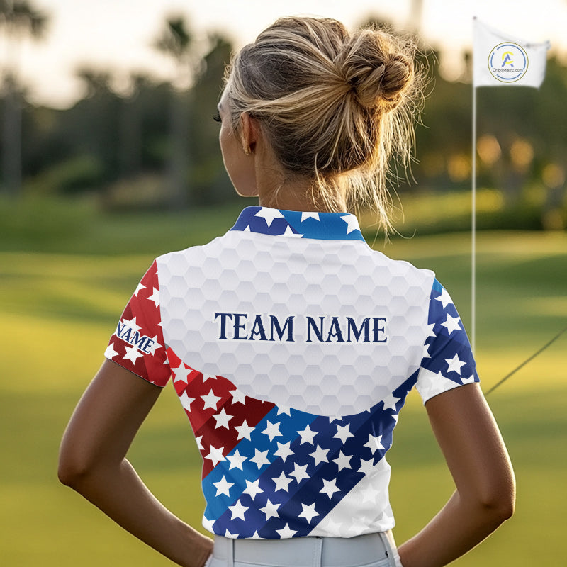 Womens Golf Polo Shirts Star Pattern Custom Patriotic Golf Team Shirts For Women, Golf Gifts NYN2915