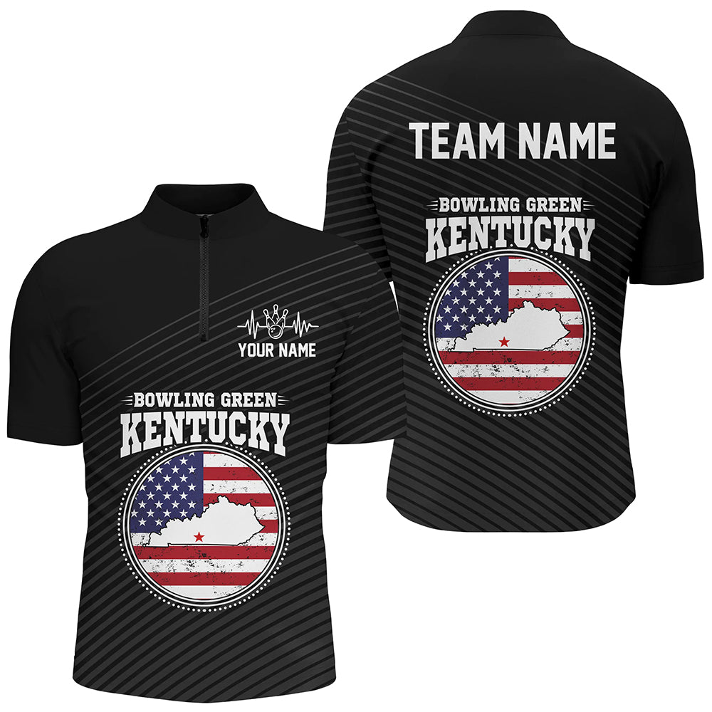 Custom Bowling Green Kentucky for Men, 1/4 Zip Bowling Shirts, Team Shirt Bowling Pin And Ball QZT303
