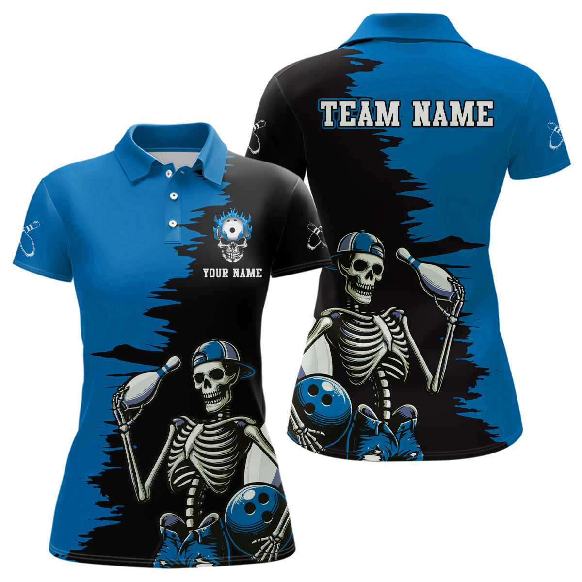Personalized Skeleton Bowling Shirt for Women Skull Bowling Jersey Polo Bowling Shirt QZT407