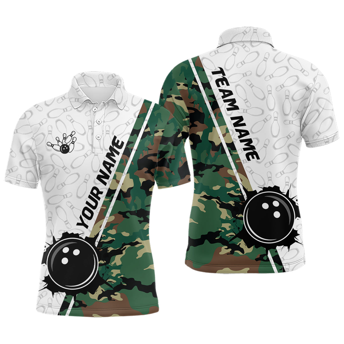 Personalized Bowling Shirts for Men Polo Camouflage Bowling Team Jersey QZT441