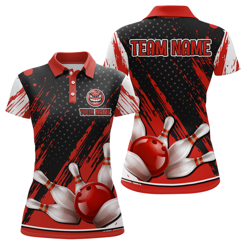 Personalized 3D Polo Bowling Shirts for Women Funny Red Bowling Team Jersey QZT512