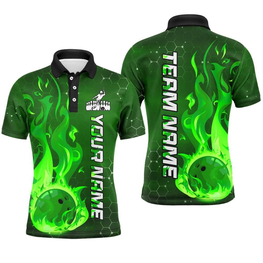 Custom Flame Bowling Shirts Bowling Jersey for Men Polo Bowling Uniform QZT447