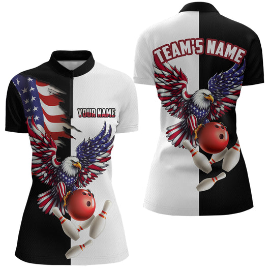American Eagle Quarter-Zip Bowling Shirt Custom Black & White Bowling Jersey for Men And Women QZT686
