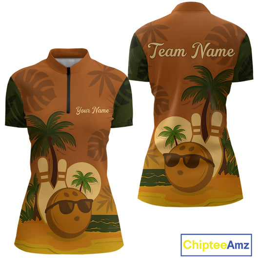 Summer Bowling Shirt for Men and Women Bowling Team League Quarter-Zip Gift for Bowlers QZT698