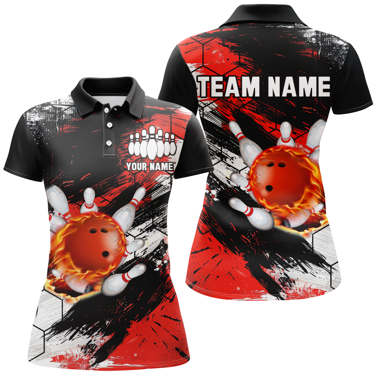 Custom Red & Black Bowling Polo Shirt Bowling League Team for Women QZT461