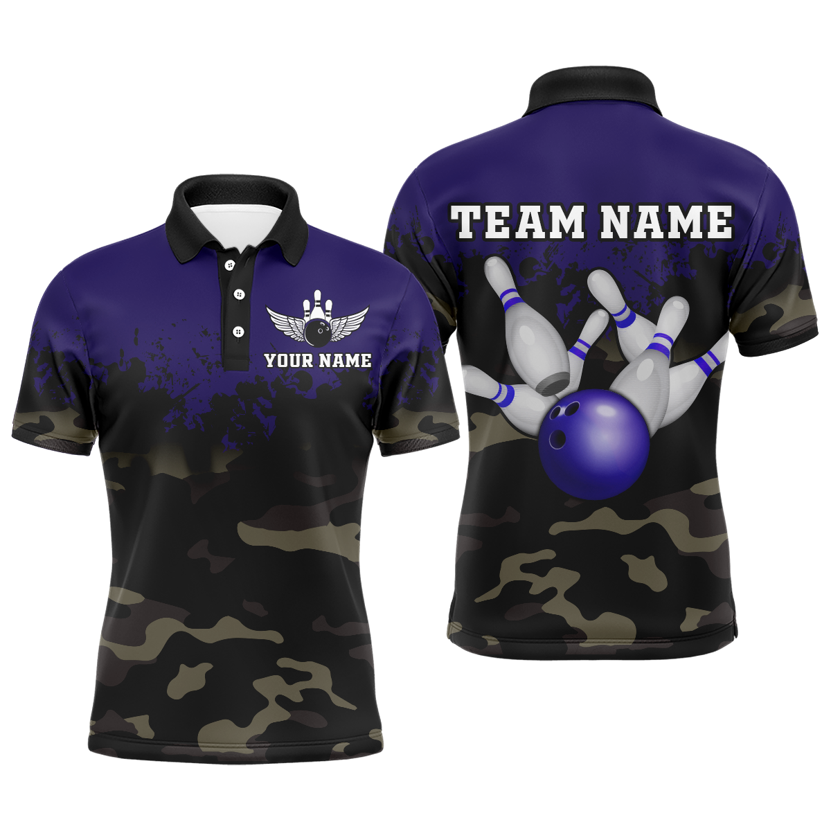 Personalized 3D Polo Bowling Team Shirts Men Camouflage Bowling Jersey Multicolor QZT503