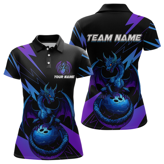 Teal And Purple Dragon Bowling Shirt Custom Name Bowling Jersey Team Bowling Polo Shirts QZT674