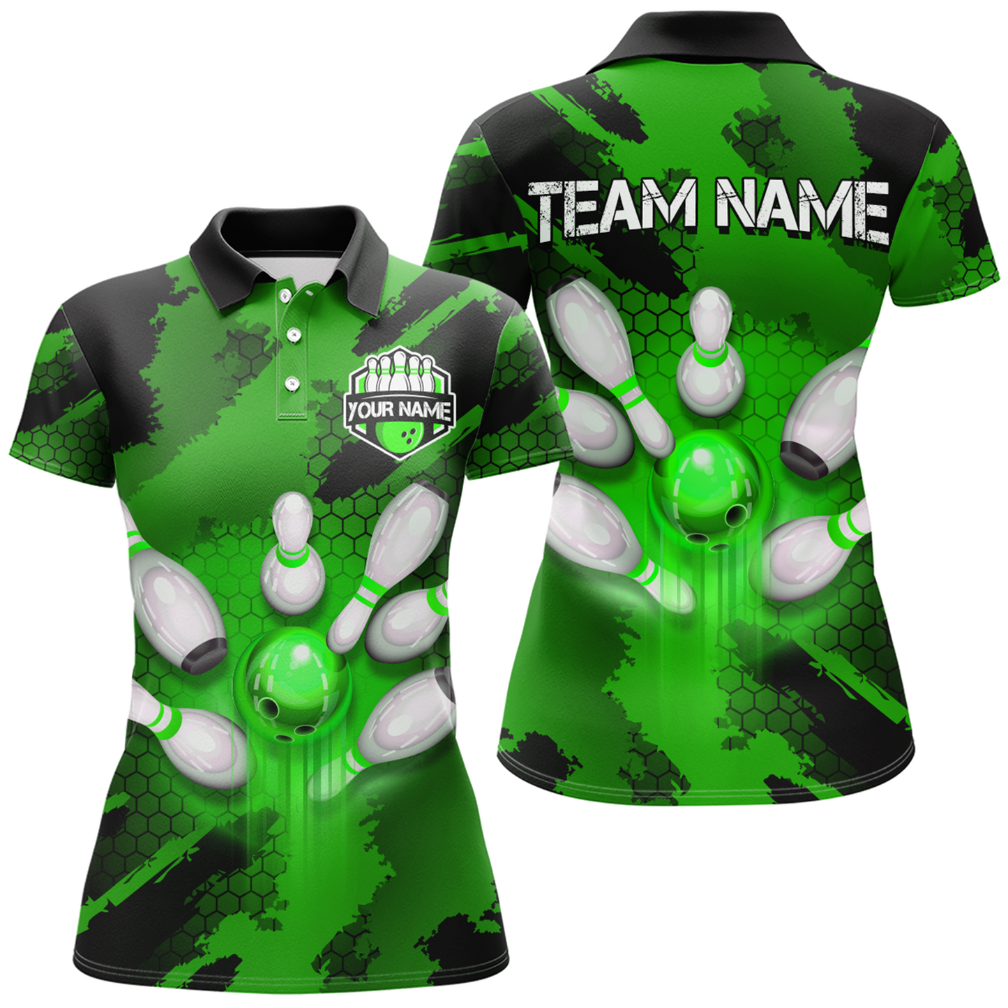 Camo 3D Bowling Shirts Women Custom Bowling Team Jersey Polo Multicolor QZT468