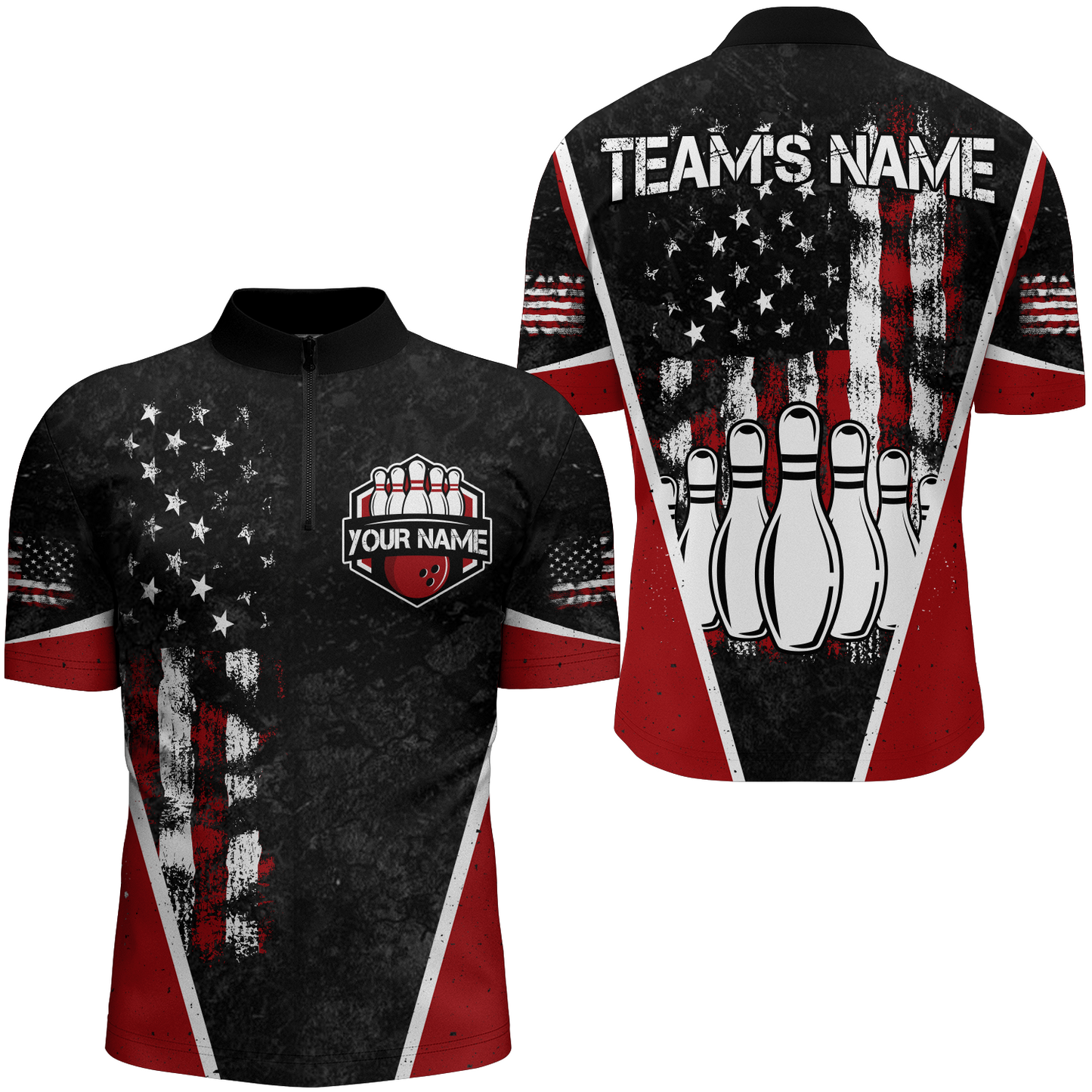 American Bowling Quarter-Zip Shirt for Men Custom Bowling Team Jersey Bowling Shirt QZT37