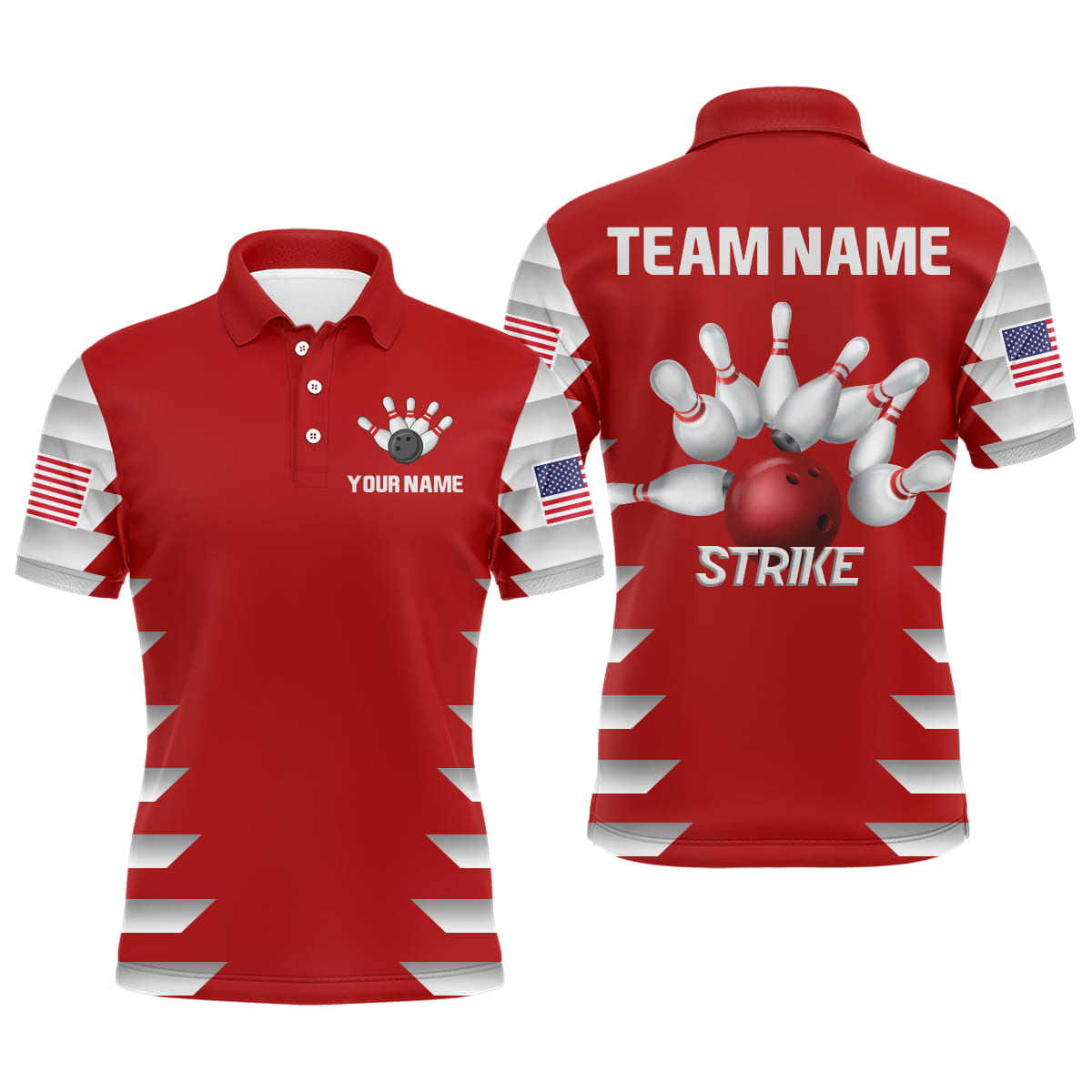 American Bowling Polo Shirt for Men Custom Bowling Team Jersey Bowling Shirt QZT36