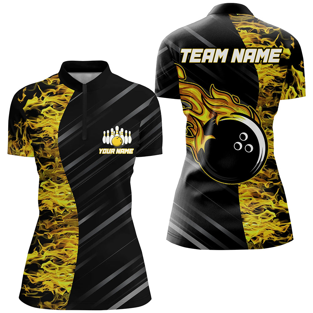 Yellow Flames Bowling Jersey Men Women Custom 1/4 Bowling Shirt For Team BDT487