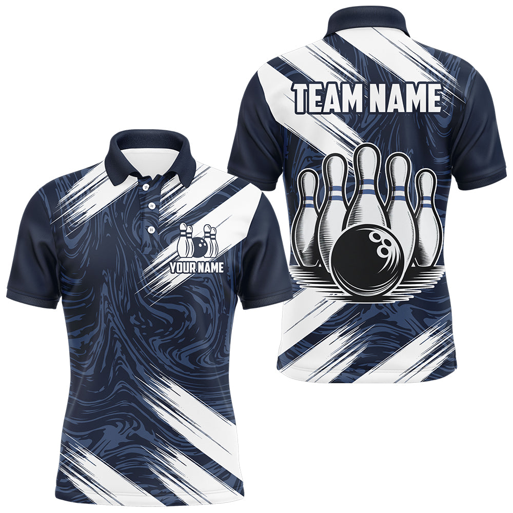 Navy&White Bowling Shirt For Men & Women Custom Bowling Team Jersey Polo Bowling Shirt Unisex BDT580
