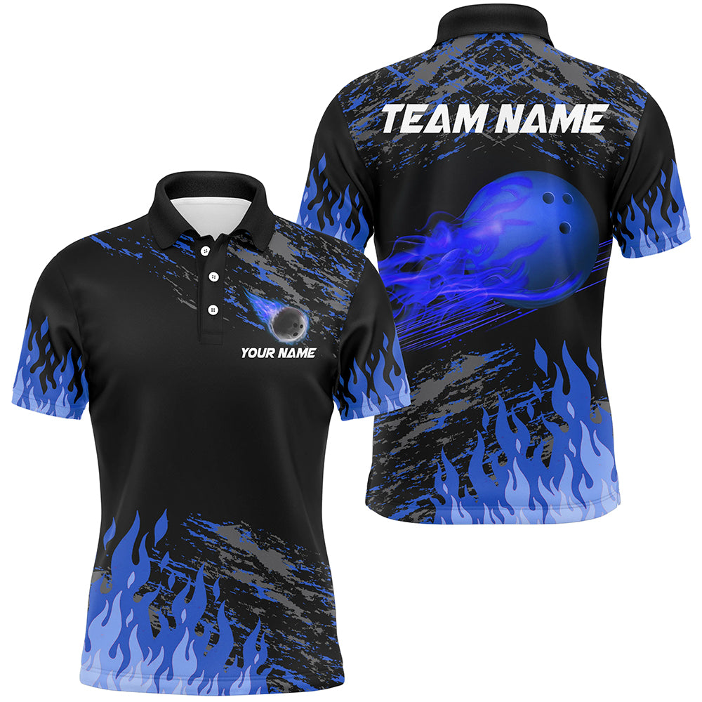 Blue Flame Bowling Polo Shirts Men And Women Custom Bowling Team Jersey Unisex Uniform Bowlers BDT523