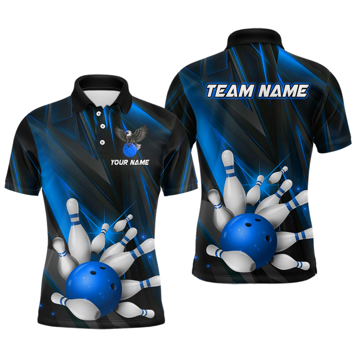 Eagle Bowling Polo Shirts For Men & Women Custom Team Bowling Jersey Uniform Bowler Gift | Blue BDT524