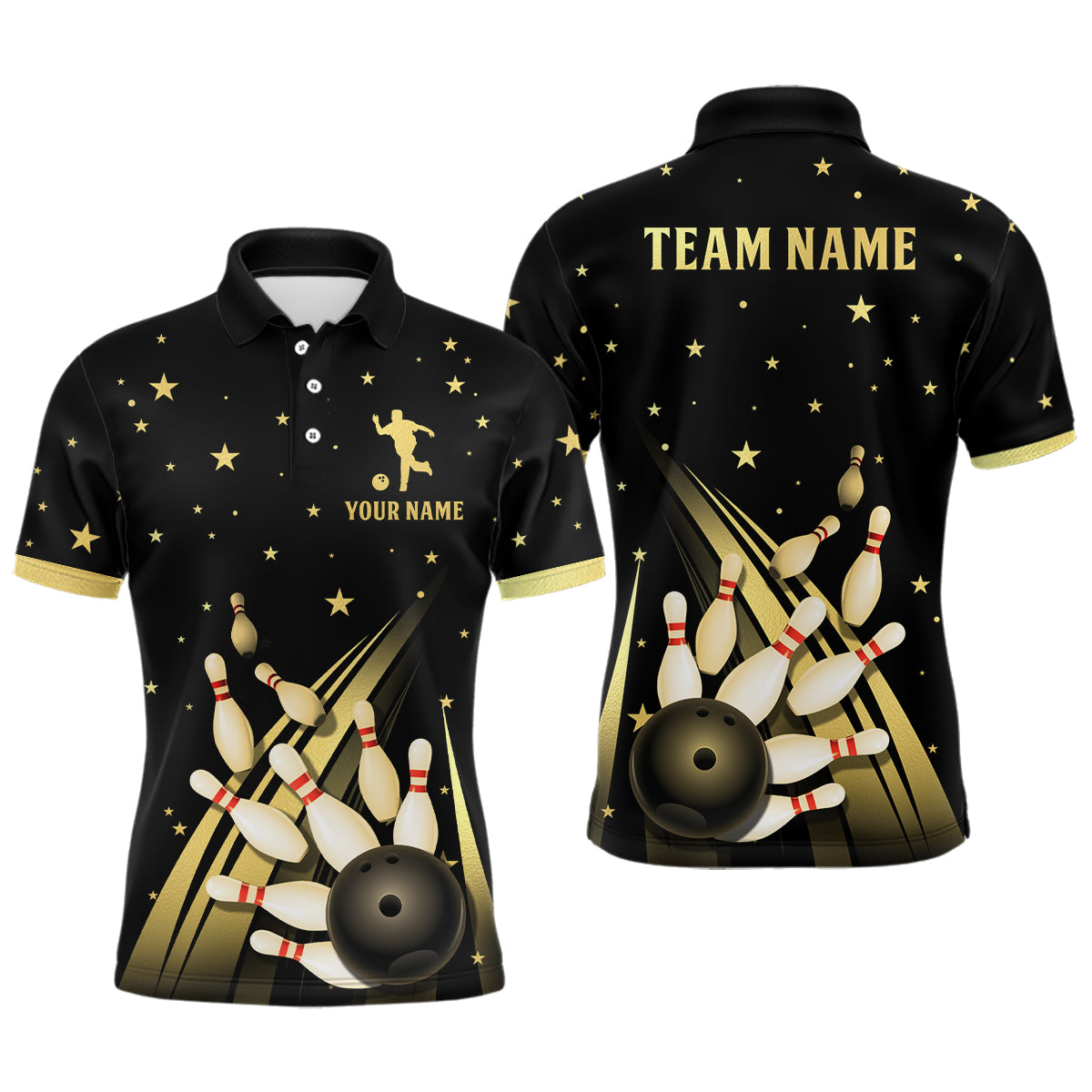 Gold&Black Bowling Jersey Men & Women Custom Bowling Shirt Team Bowling Polo BDT528
