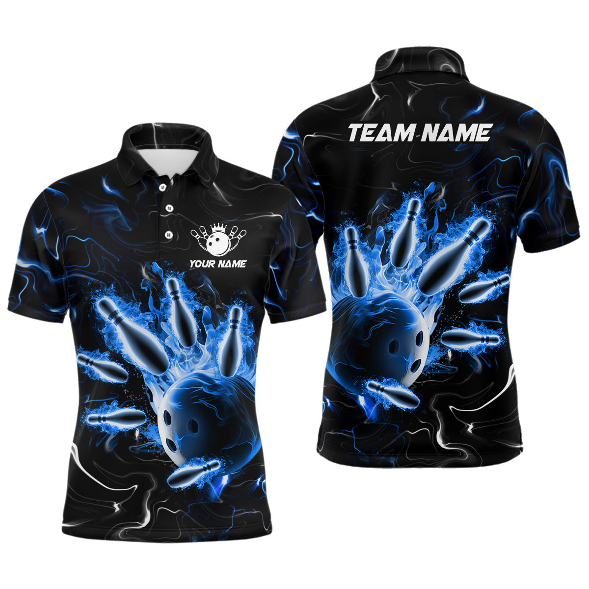 Custom Blue Flames Bowling Shirt For Men & Women Polo Bowling Team Jersey Unisex BDT542