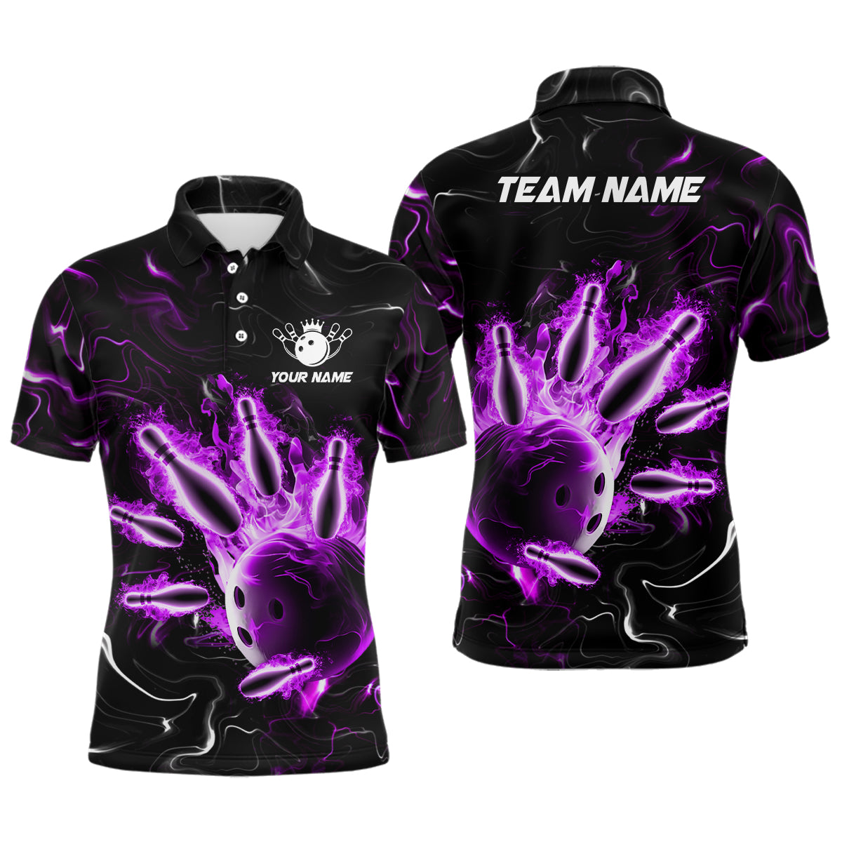 Custom Purple Flames Bowling Shirt For Men & Women Polo Bowling Team Jersey Unisex BDT542