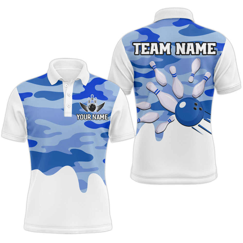 Blue Camo Bowling Jersey Men Women Bowling Team Jersey Custom Bowling Polo Shirts Unisex BDT593