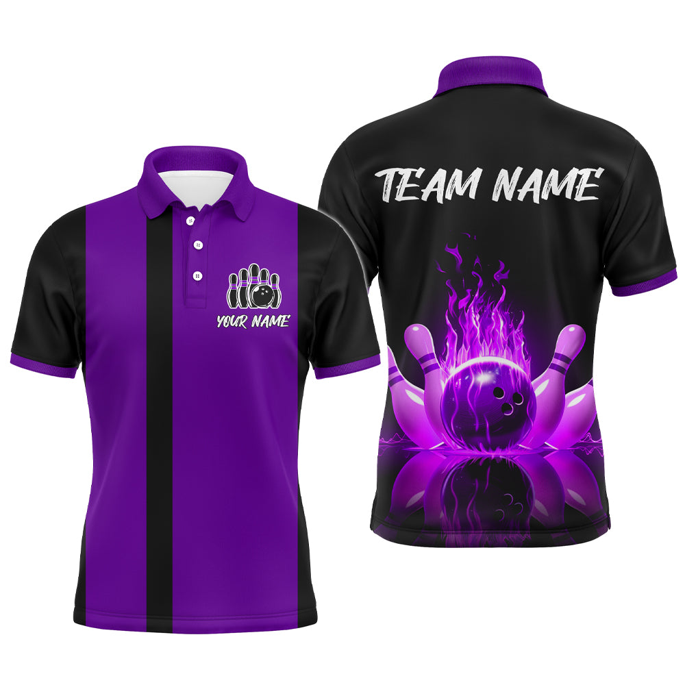 Purple Flame Bowling Shirt for Men & Women Custom Bowling Jersey Team League Bowling Polo BDT547