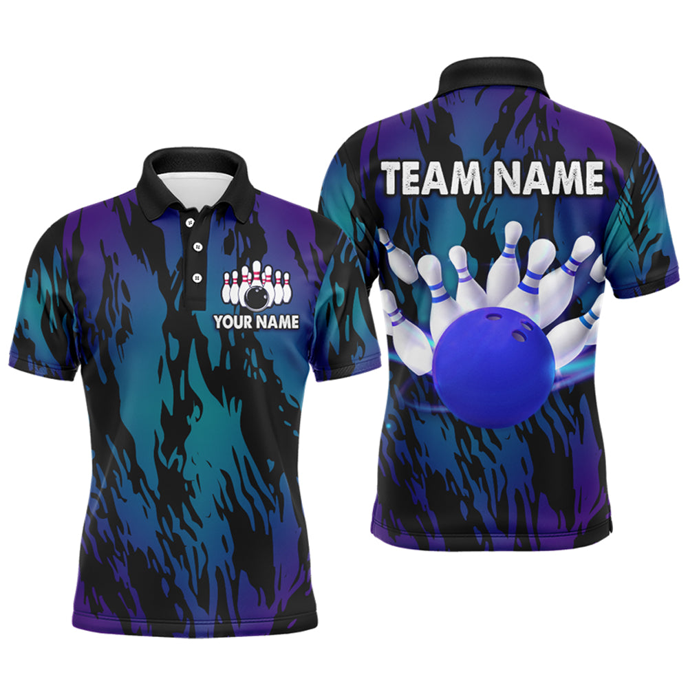 Teal&Purple Camo Bowling Shirt Unisex Bowling Team Jersey Men & Women Custom Bowling Polo BDT558