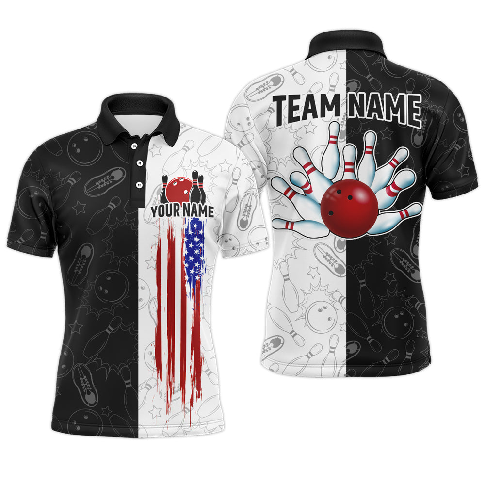 Black&White Bowling Shirt Men & Women Custom Patriotic Bowling Team Jersey Bowling Polo BDT561