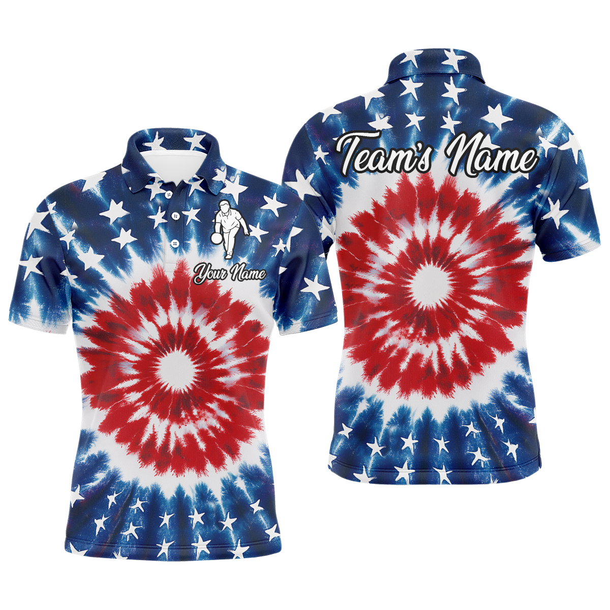 Custom American Bowling Polo Shirt For Men & Women Tie Dye Bowling Team Jersey Patriotic BDT543