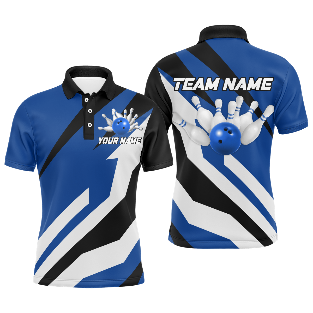 Blue Bowling Polo Shirts Unisex Custom Bowling Jersey for Men & Women Bowling Team League BDT553