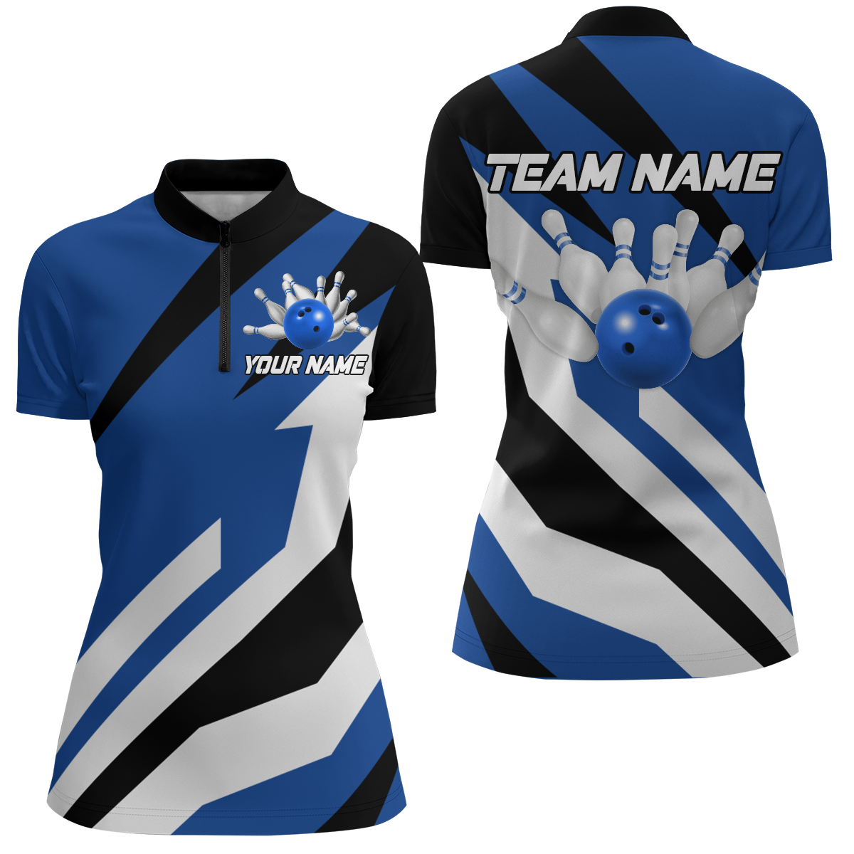 Blue Bowling Shirts Unisex Custom Bowling Jersey for Men & Women 1/4 Zip Bowling Team League BDT553