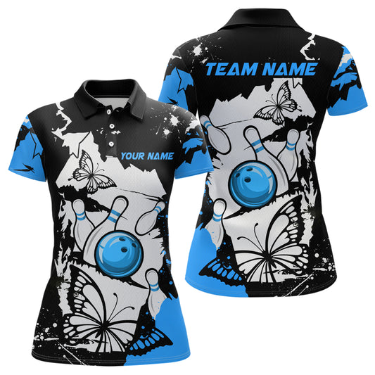 Custom Blue Butterflies Bowling Shirt for Men Women Team Bowling Polo&Quater Zip MBL76