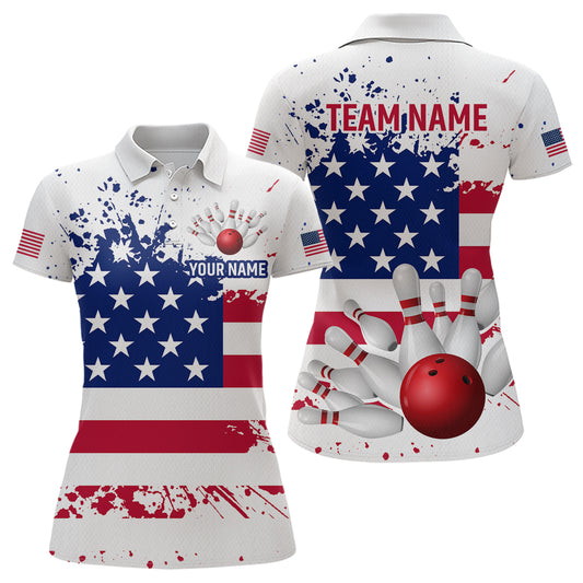 Patriotic Bowling Shirt Custom American Flag Bowling Shirts for Women Men Polo&1/4 Zip MBL07