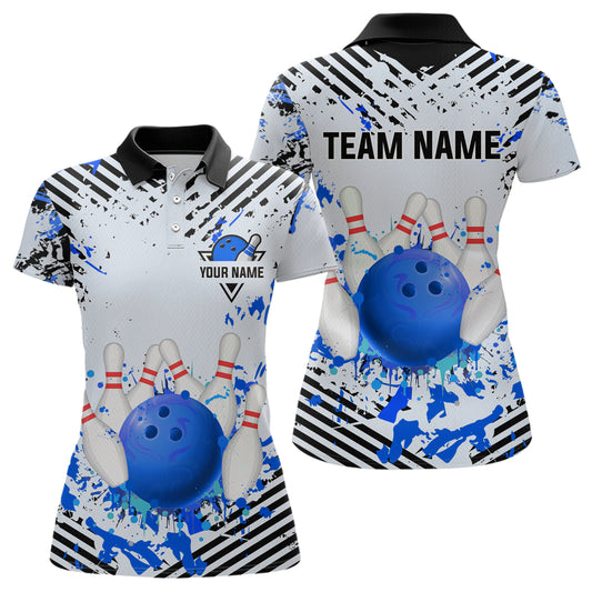 Blue Bowling Shirts Custom Watercolor Bowling Jersey for Men Women with Team Name MBL53
