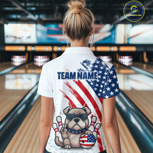 Load image into Gallery viewer, Funny US Flag French Bulldog Bowling Women Polo & 1/4 Zip Shirts Bowling Team Jersey HNT88