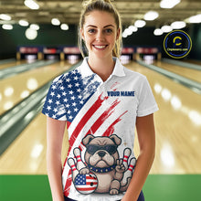 Load image into Gallery viewer, Funny US Flag French Bulldog Bowling Women Polo & 1/4 Zip Shirts Bowling Team Jersey HNT88
