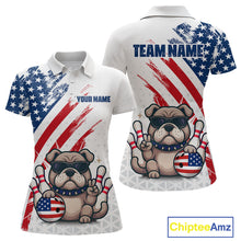 Load image into Gallery viewer, Funny US Flag French Bulldog Bowling Women Polo & 1/4 Zip Shirts Bowling Team Jersey HNT88