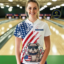 Load image into Gallery viewer, Funny US Flag French Bulldog Bowling Women Polo & 1/4 Zip Shirts Bowling Team Jersey HNT88