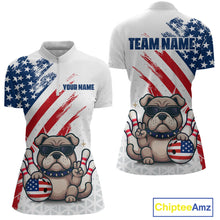 Load image into Gallery viewer, Funny US Flag French Bulldog Bowling Women Polo & 1/4 Zip Shirts Bowling Team Jersey HNT88