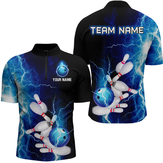Blue Thunder Bowling Shirt for Men Custom Polo & Quarter-Zip Team Bowling Jersey Bowling Team Shirt HNT22