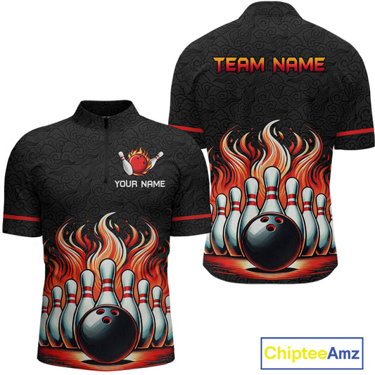 Flame Bowling Custom Men Bowling Shirt Polo & Quarter-Zip Bowling Team Jerseys HNT56