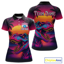 Load image into Gallery viewer, Custom Neon Dinosaur Bowling Women Bowling Shirt Polo & Quarter-Zip Bowling Team Jerseys HNT78