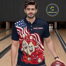 Load image into Gallery viewer, Custom American Flag Bowling Men Polo & 1/4 Zip Shirts Funny Flame Bowling Team Jerseys HNT92