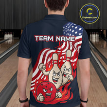 Load image into Gallery viewer, Custom American Flag Bowling Men Polo & 1/4 Zip Shirts Funny Flame Bowling Team Jerseys HNT92